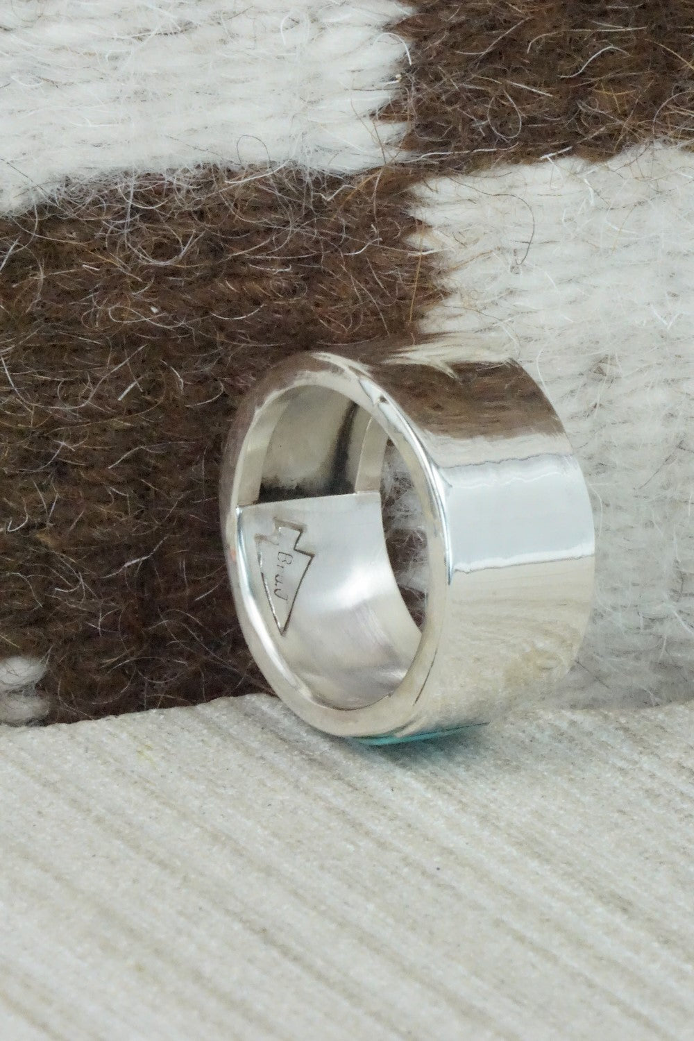Turquoise & Sterling Silver Inlay Ring - Bruce Johnson - Size 11.5