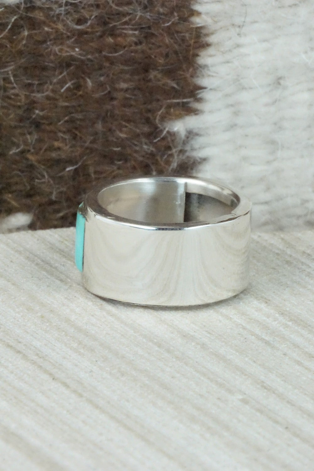 Turquoise & Sterling Silver Inlay Ring - Bruce Johnson - Size 10