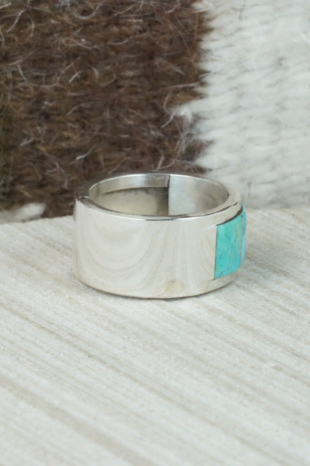 Turquoise & Sterling Silver Inlay Ring - Bruce Johnson - Size 10