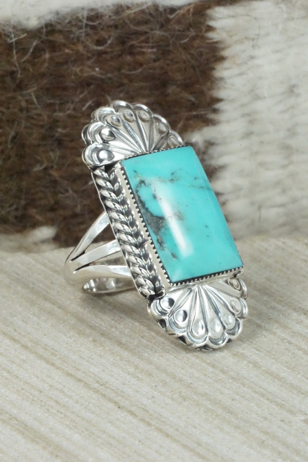Turquoise & Sterling Silver Ring - Sheena Jack - Size 7