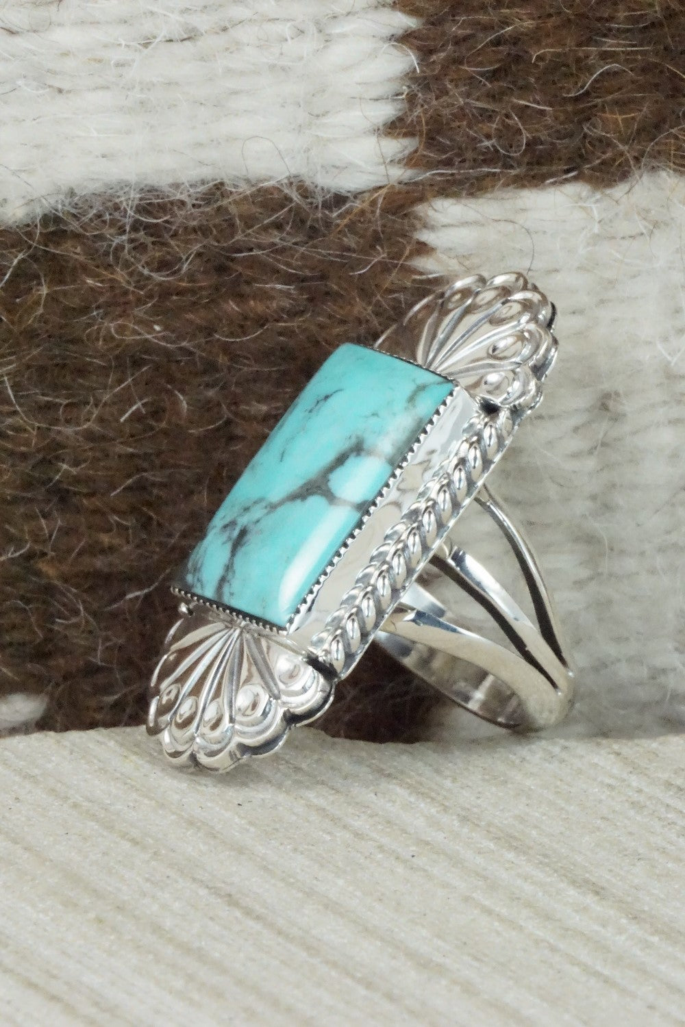 Turquoise & Sterling Silver Ring - Sheena Jack - Size 8
