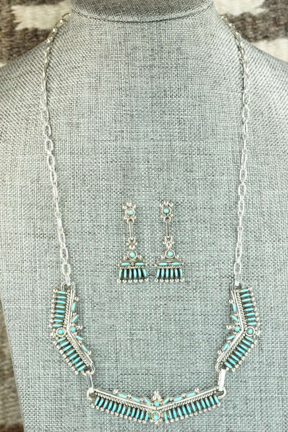 Turquoise & Sterling Silver Necklace and Earrings Set - Connie Wyaco