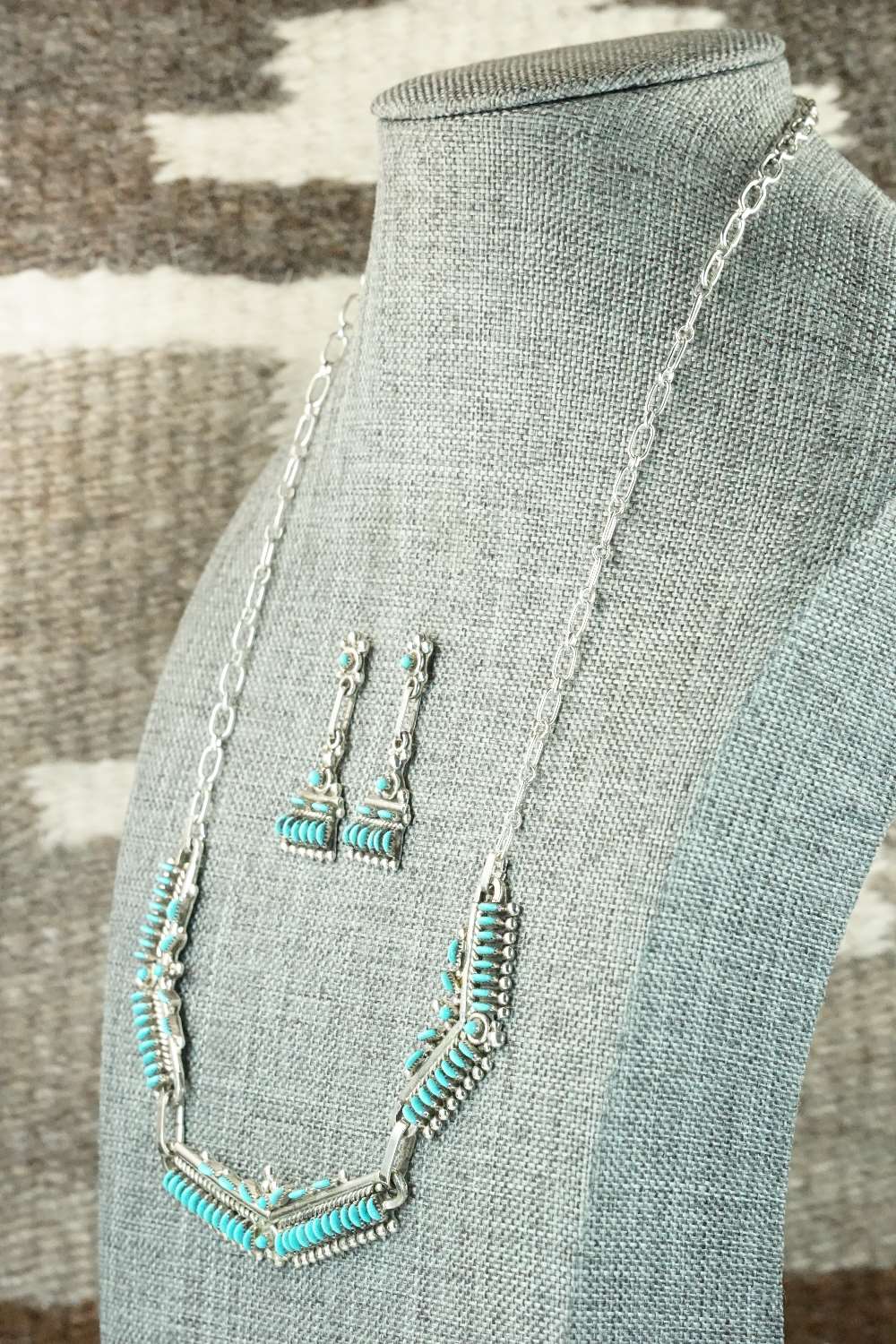 Turquoise & Sterling Silver Necklace and Earrings Set - Connie Wyaco