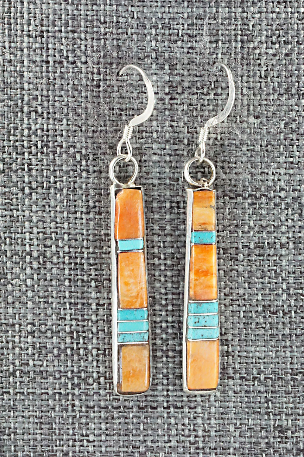 Spiny Oyster, Turquoise & Sterling Silver Earrings - Orlandy Laate