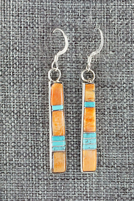 Spiny Oyster, Turquoise & Sterling Silver Earrings - Orlandy Laate