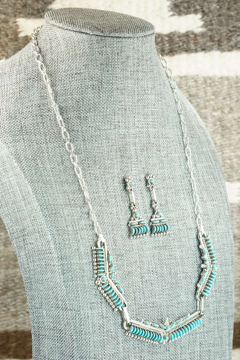 Turquoise & Sterling Silver Necklace and Earrings Set - Connie Wyaco