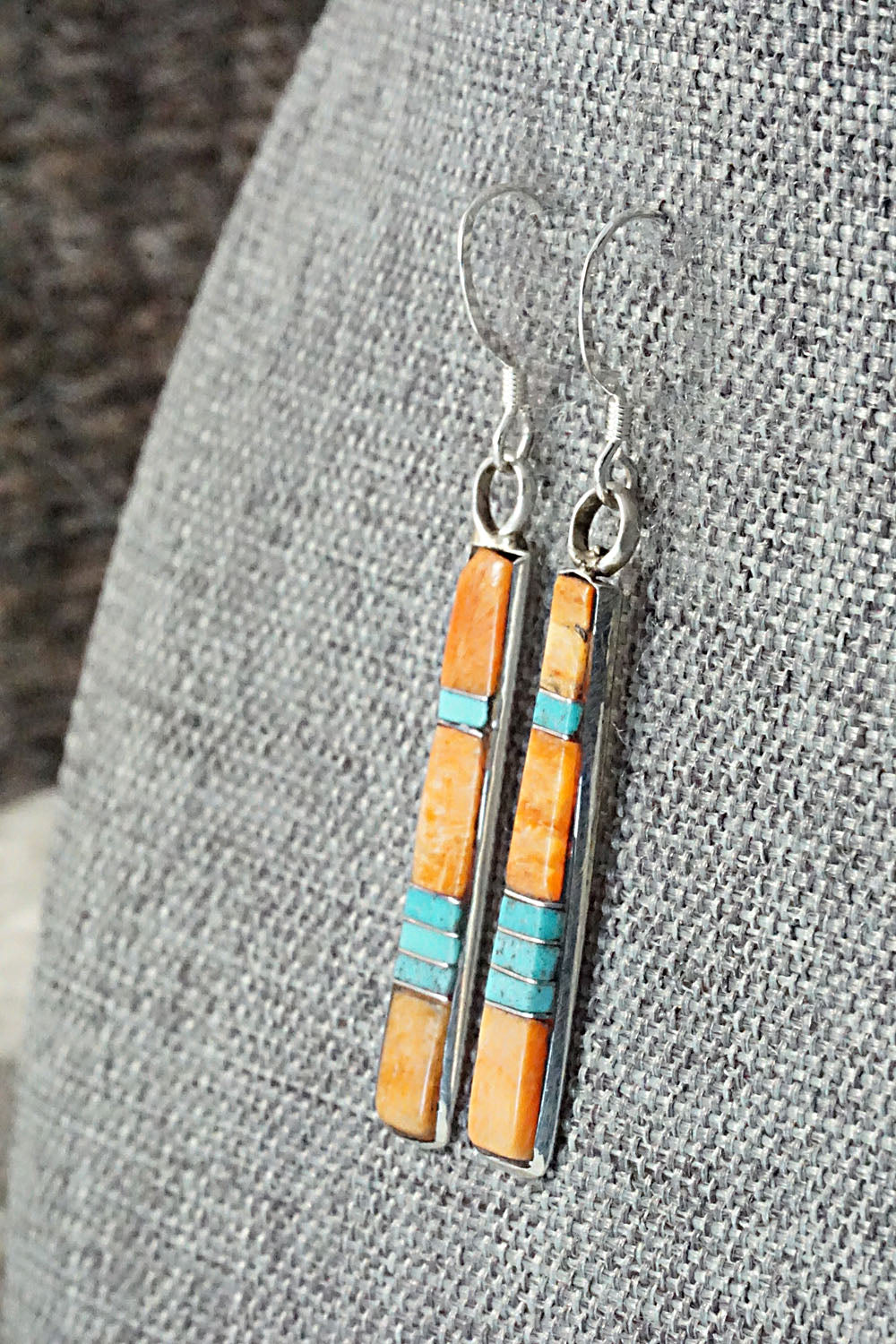 Spiny Oyster, Turquoise & Sterling Silver Earrings - Orlandy Laate