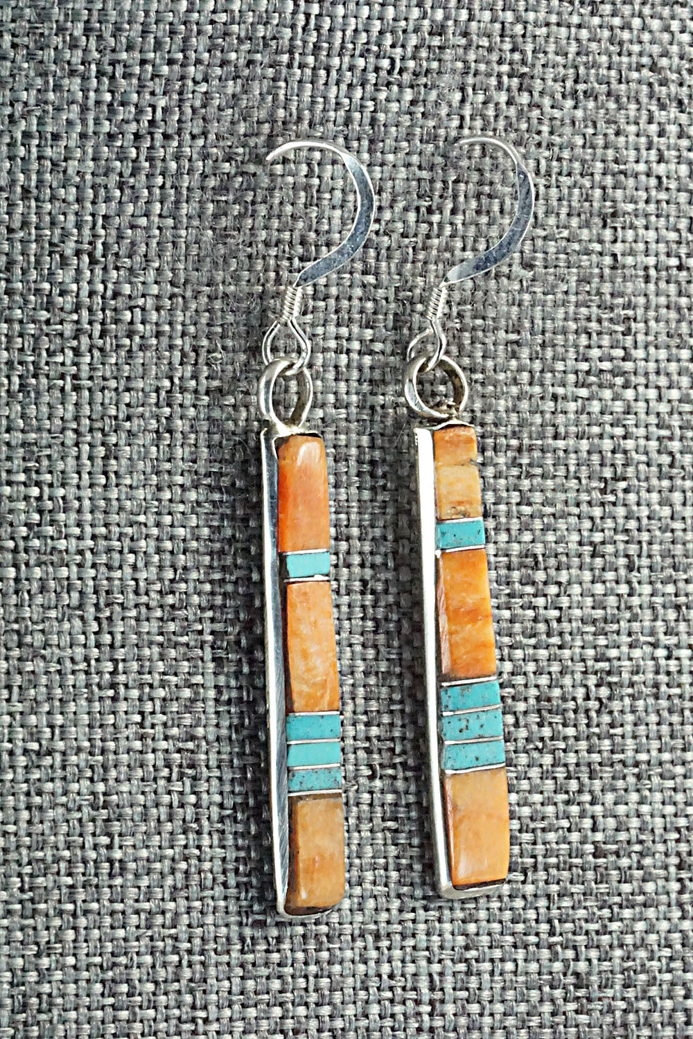 Spiny Oyster, Turquoise & Sterling Silver Earrings - Orlandy Laate