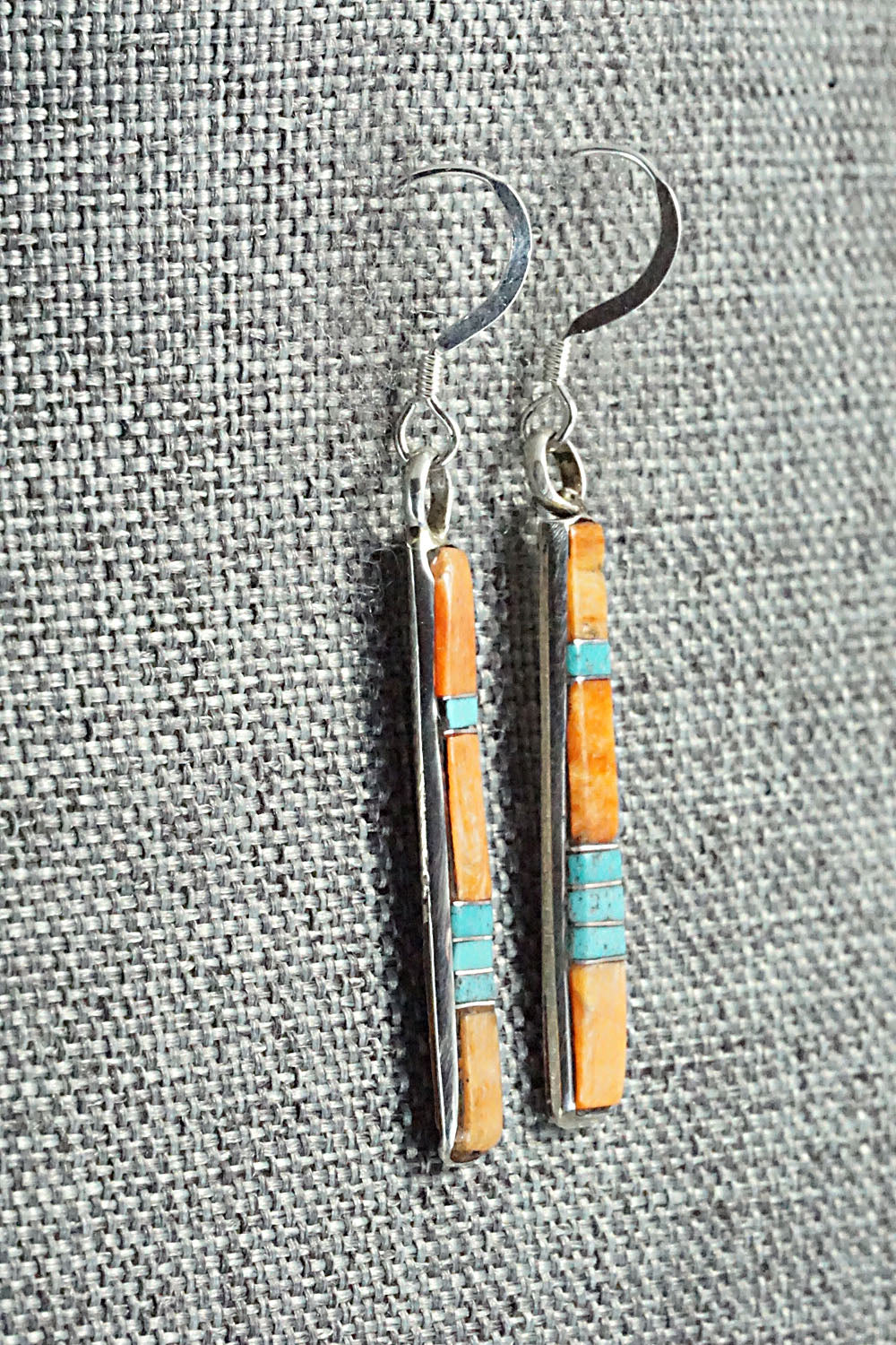 Spiny Oyster, Turquoise & Sterling Silver Earrings - Orlandy Laate