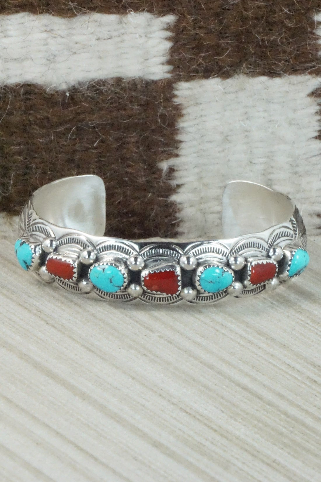 Turquoise, Coral & Sterling Silver Bracelet - Grace Silver