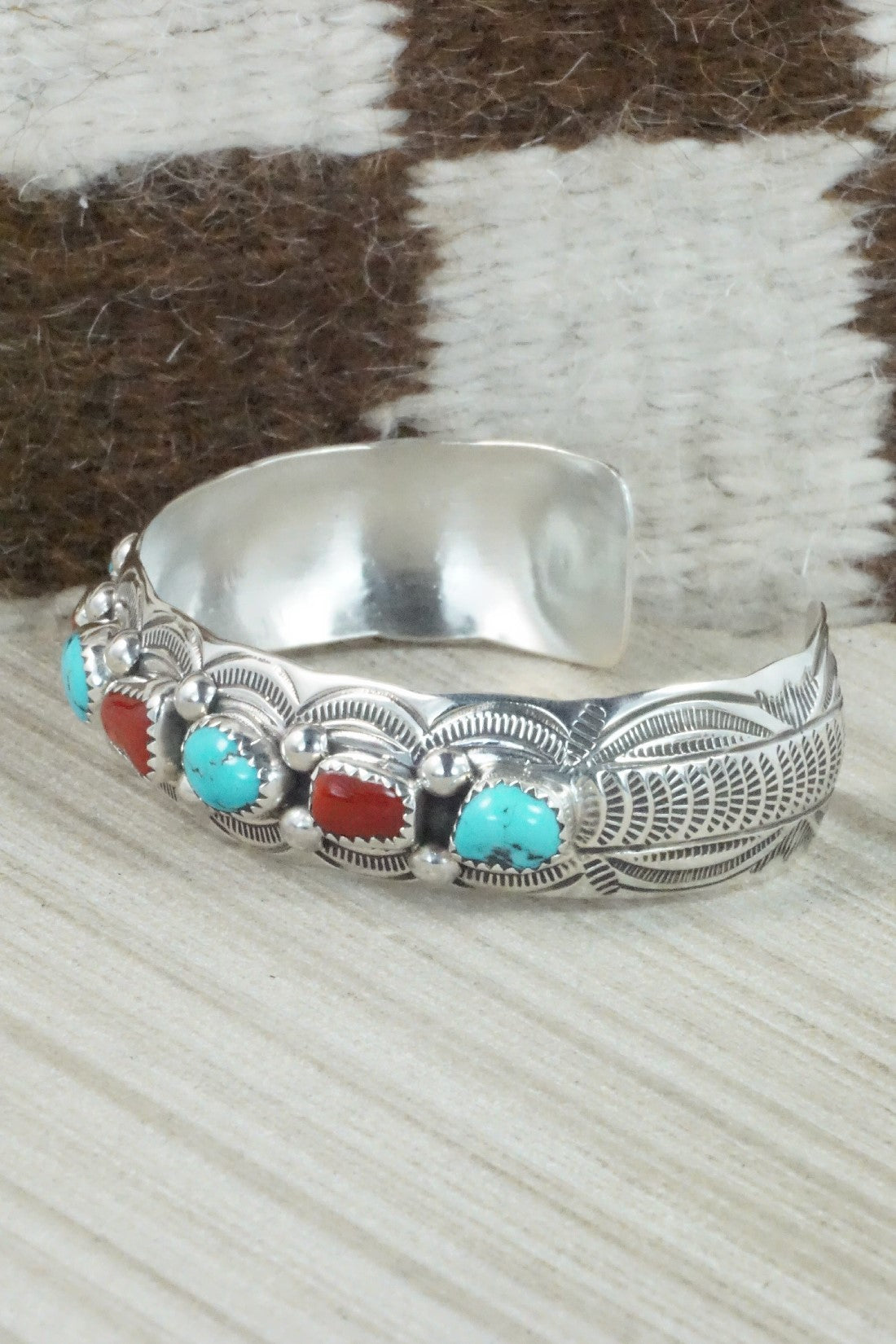 Turquoise, Coral & Sterling Silver Bracelet - Grace Silver