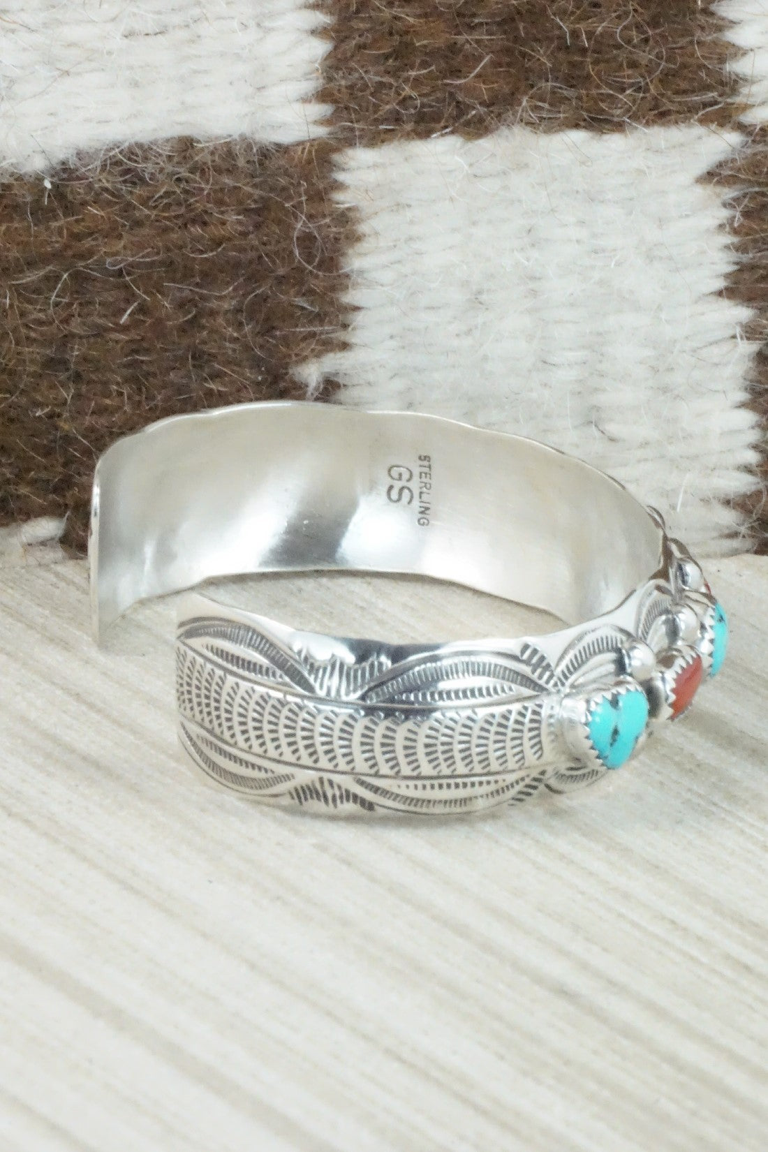 Turquoise, Coral & Sterling Silver Bracelet - Grace Silver