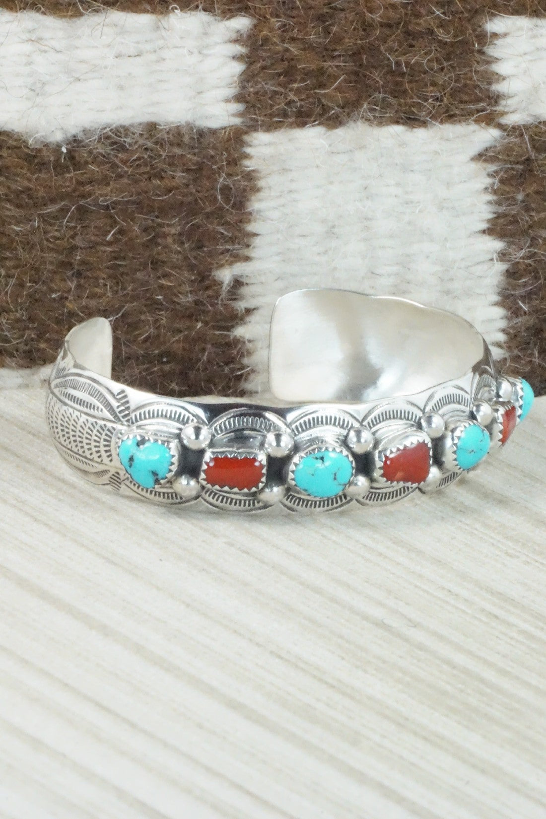 Turquoise, Coral & Sterling Silver Bracelet - Grace Silver