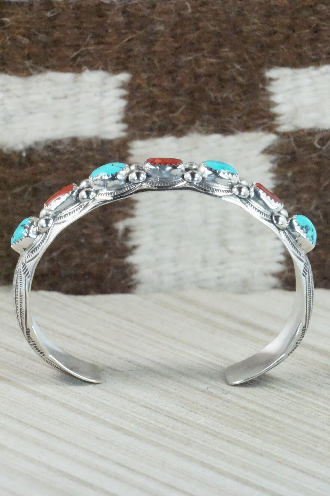 Turquoise, Coral & Sterling Silver Bracelet - Grace Silver