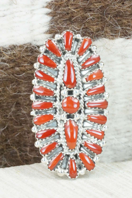 Coral and Sterling Silver Ring - Donovan Wilson - Size 9.75