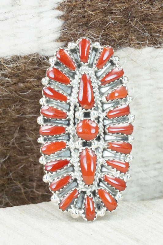 Coral and Sterling Silver Ring - Donovan Wilson - Size 9