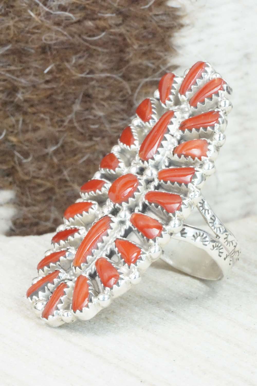 Coral and Sterling Silver Ring - Donovan Wilson - Size 9.75