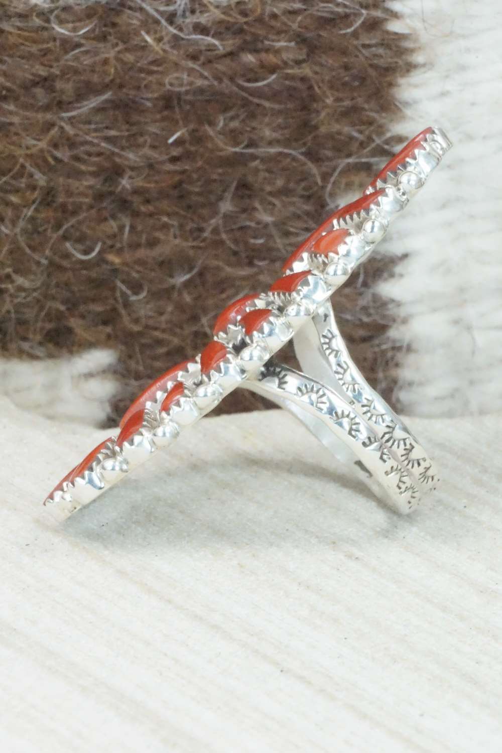 Coral and Sterling Silver Ring - Donovan Wilson - Size 9.75