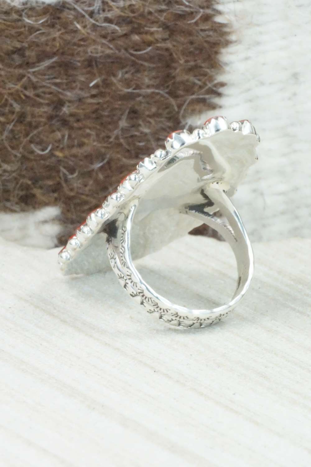 Coral and Sterling Silver Ring - Donovan Wilson - Size 9.75