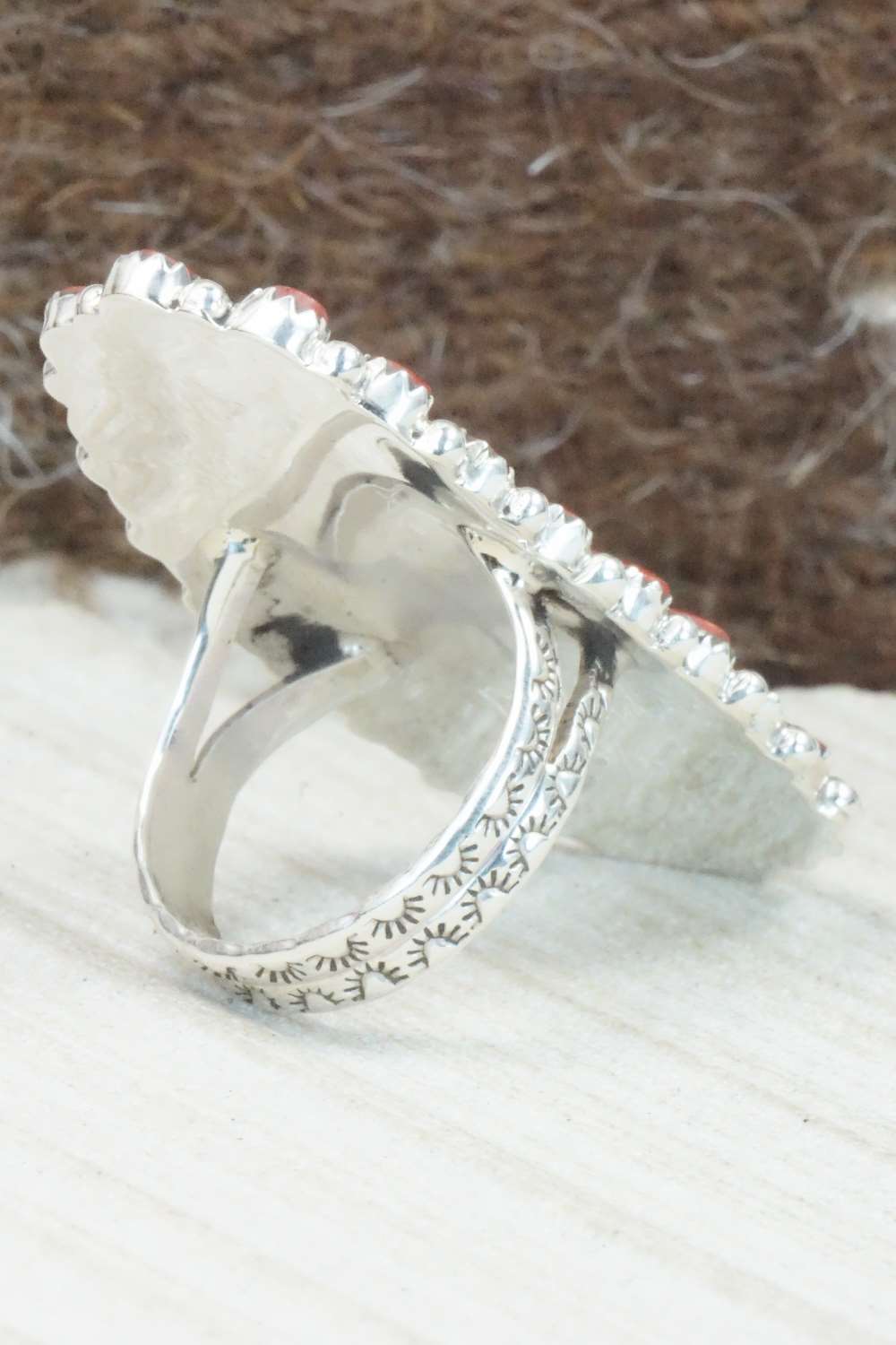 Coral and Sterling Silver Ring - Donovan Wilson - Size 9.75