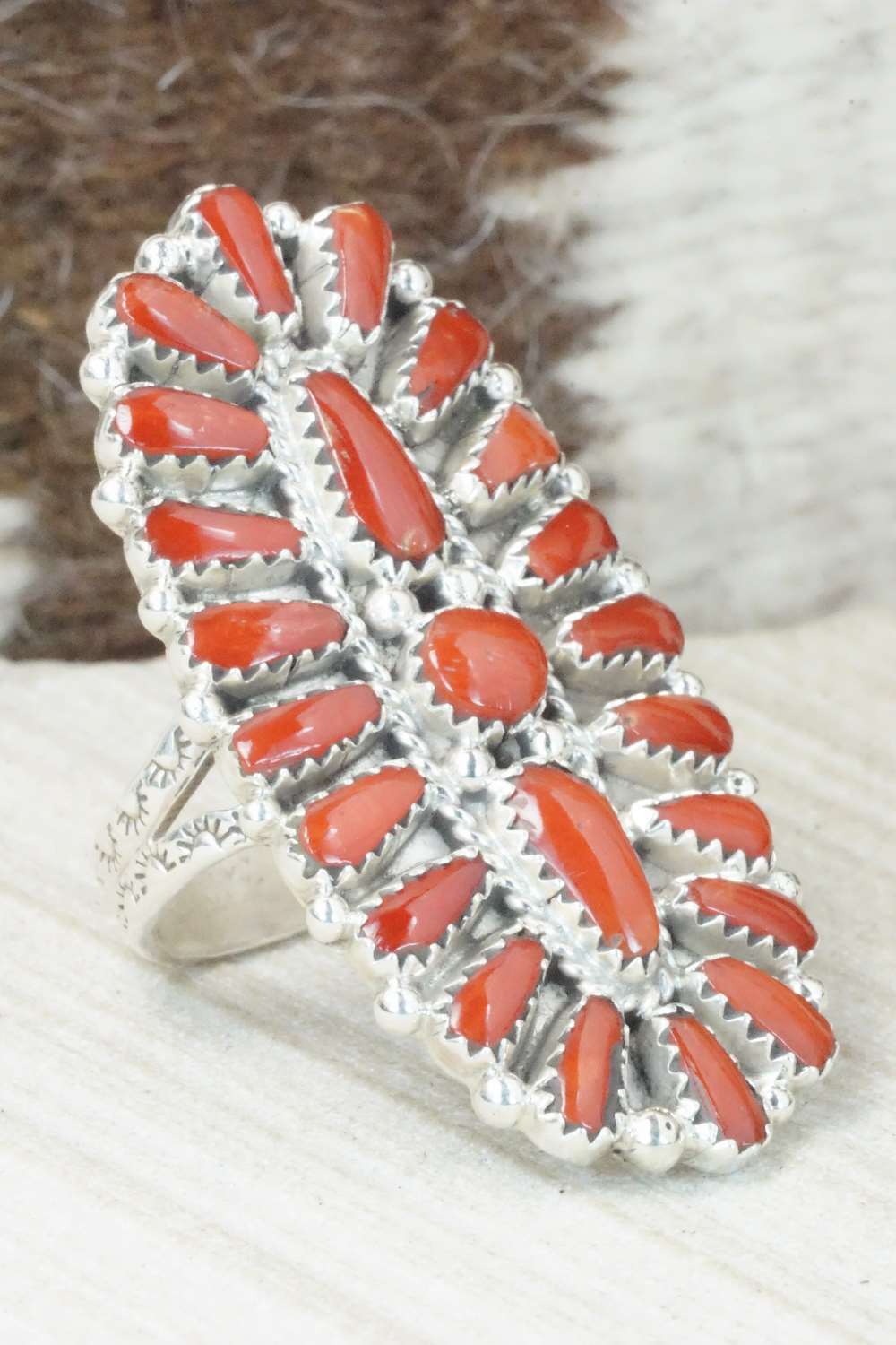 Coral and Sterling Silver Ring - Donovan Wilson - Size 9.75