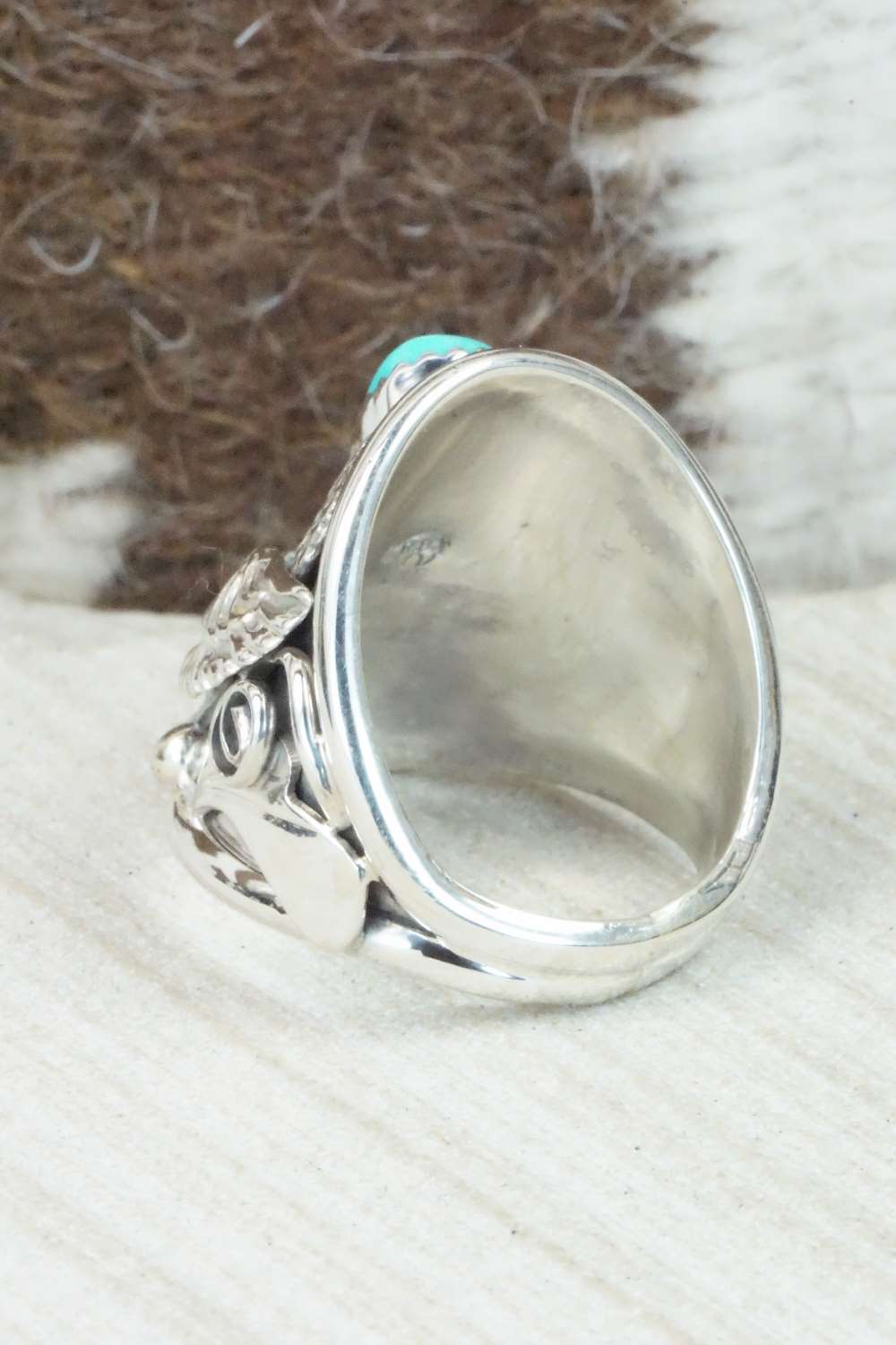 Turquoise, Coral and Sterling Silver Ring - Jeanette Calladitto - Size 10