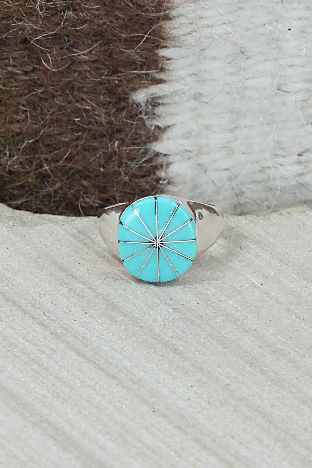 Turquoise & Sterling Silver Ring - Johnson Laweka - Size 7
