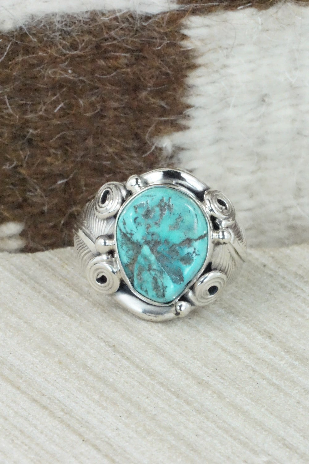 Turquoise & Sterling Silver Ring - Darrell Morgan - Size 10.75