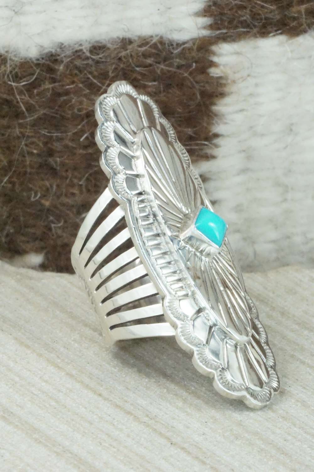 Turquoise and Sterling Silver Ring - Mike Smith - Size 6.5