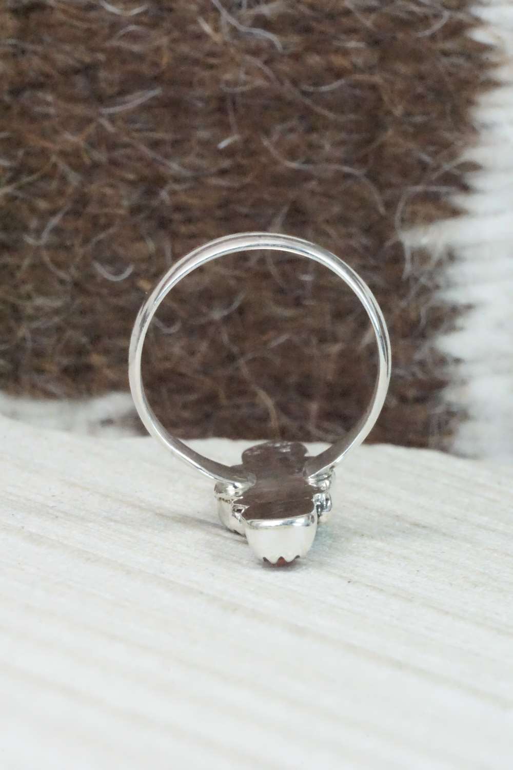 Turquoise, Coral & Sterling Silver Ring - Priscilla Reeder - Size 7.25