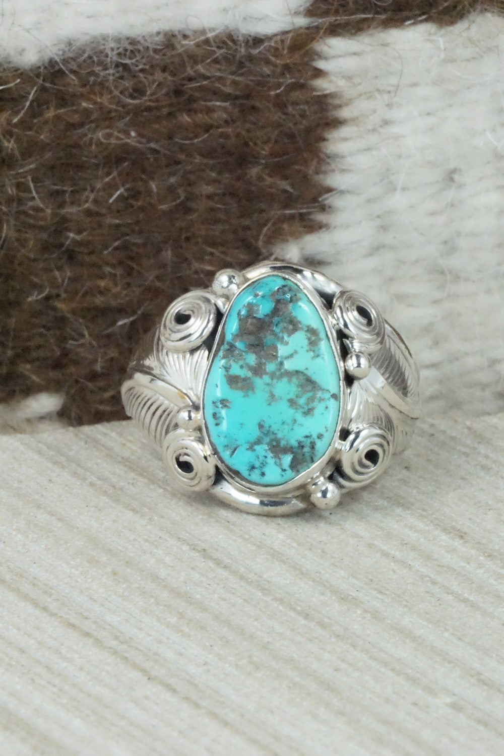 Turquoise & Sterling Silver Ring - Darrell Morgan - Size 13.75