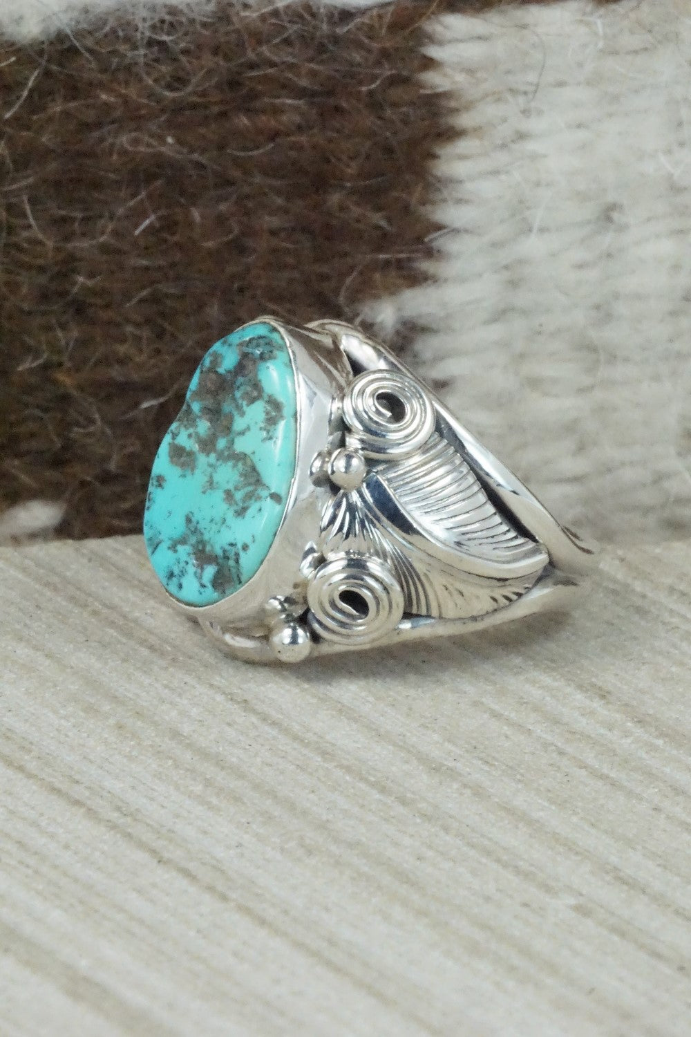 Turquoise & Sterling Silver Ring - Darrell Morgan - Size 13.75