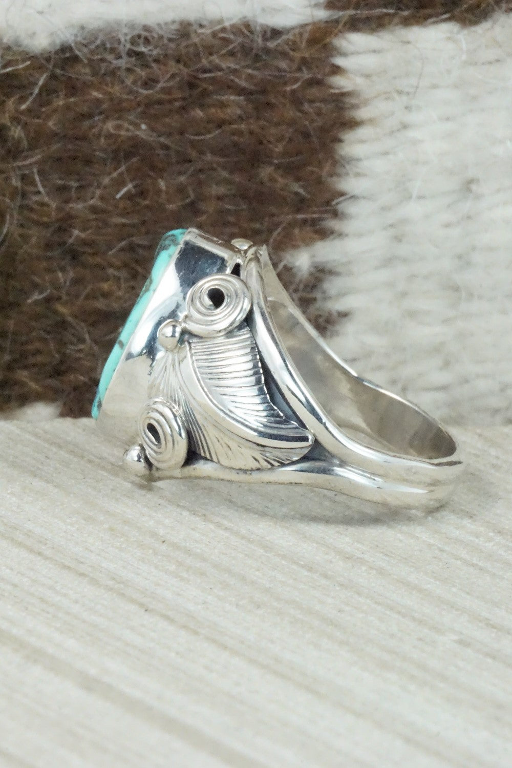 Turquoise & Sterling Silver Ring - Darrell Morgan - Size 13.75