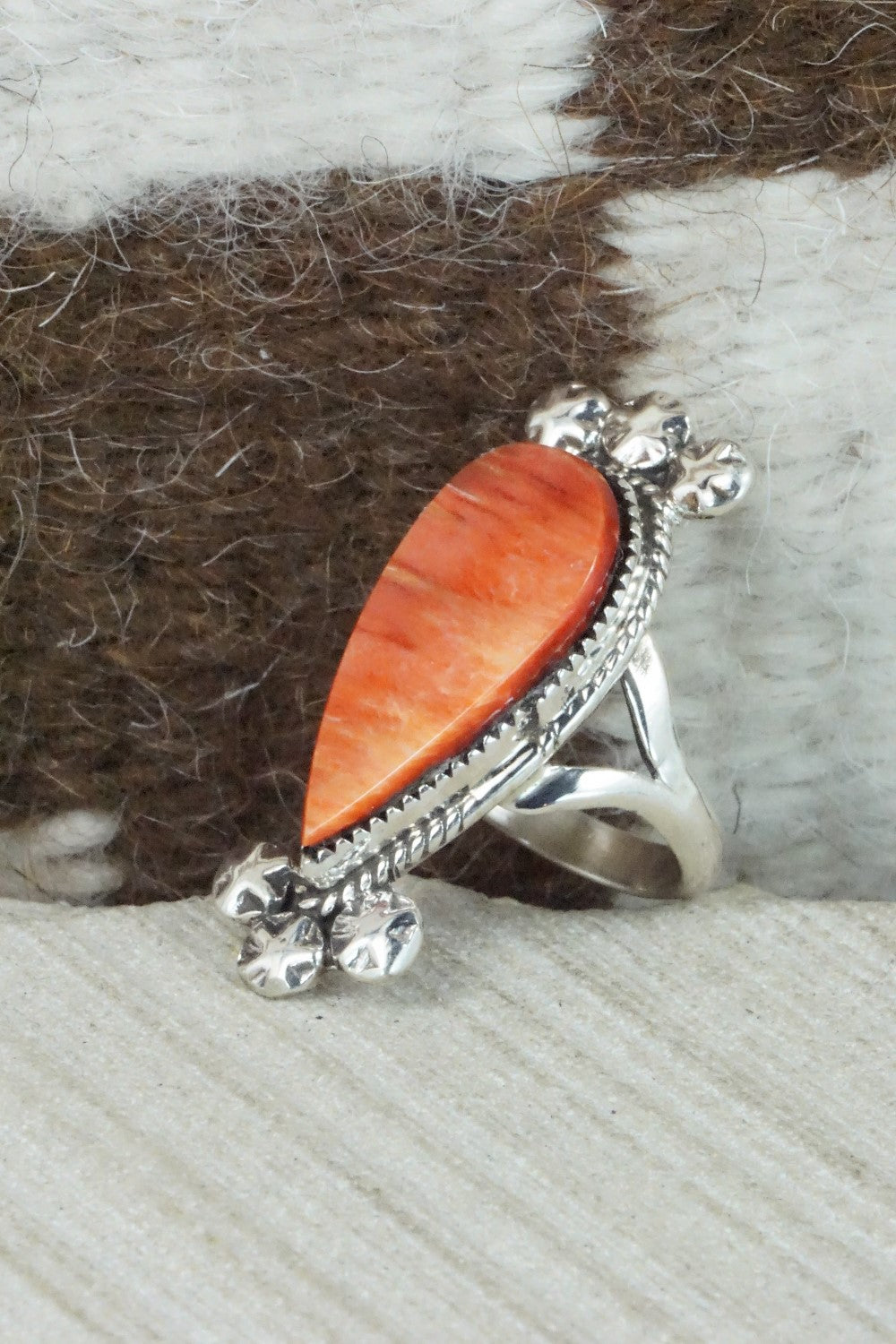 Spiny Oyster & Sterling Silver Ring - Selina Warner - Size 6