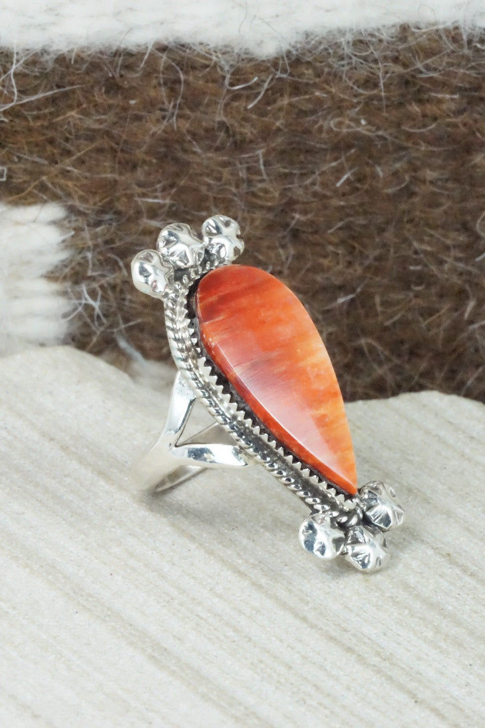 Spiny Oyster & Sterling Silver Ring - Selina Warner - Size 6