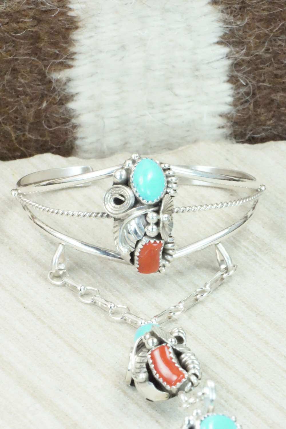 Turquoise & Coral Bracelet and Ring - Max Calladitto - Size 7.5