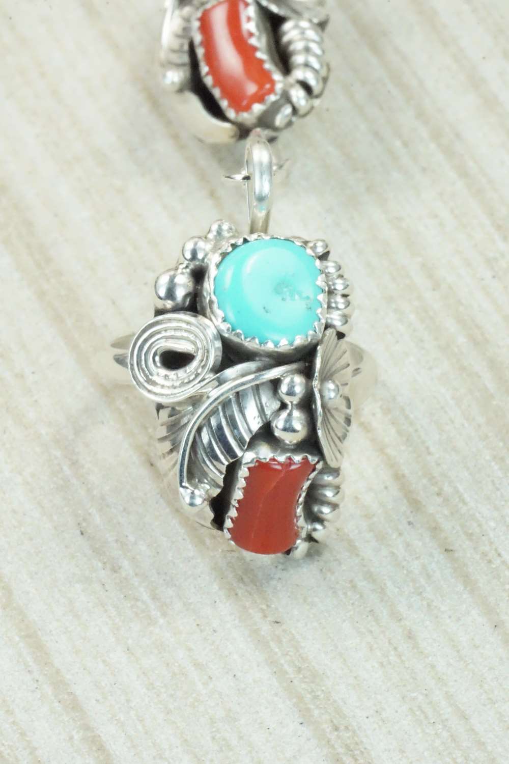 Turquoise & Coral Bracelet and Ring - Max Calladitto - Size 7.5
