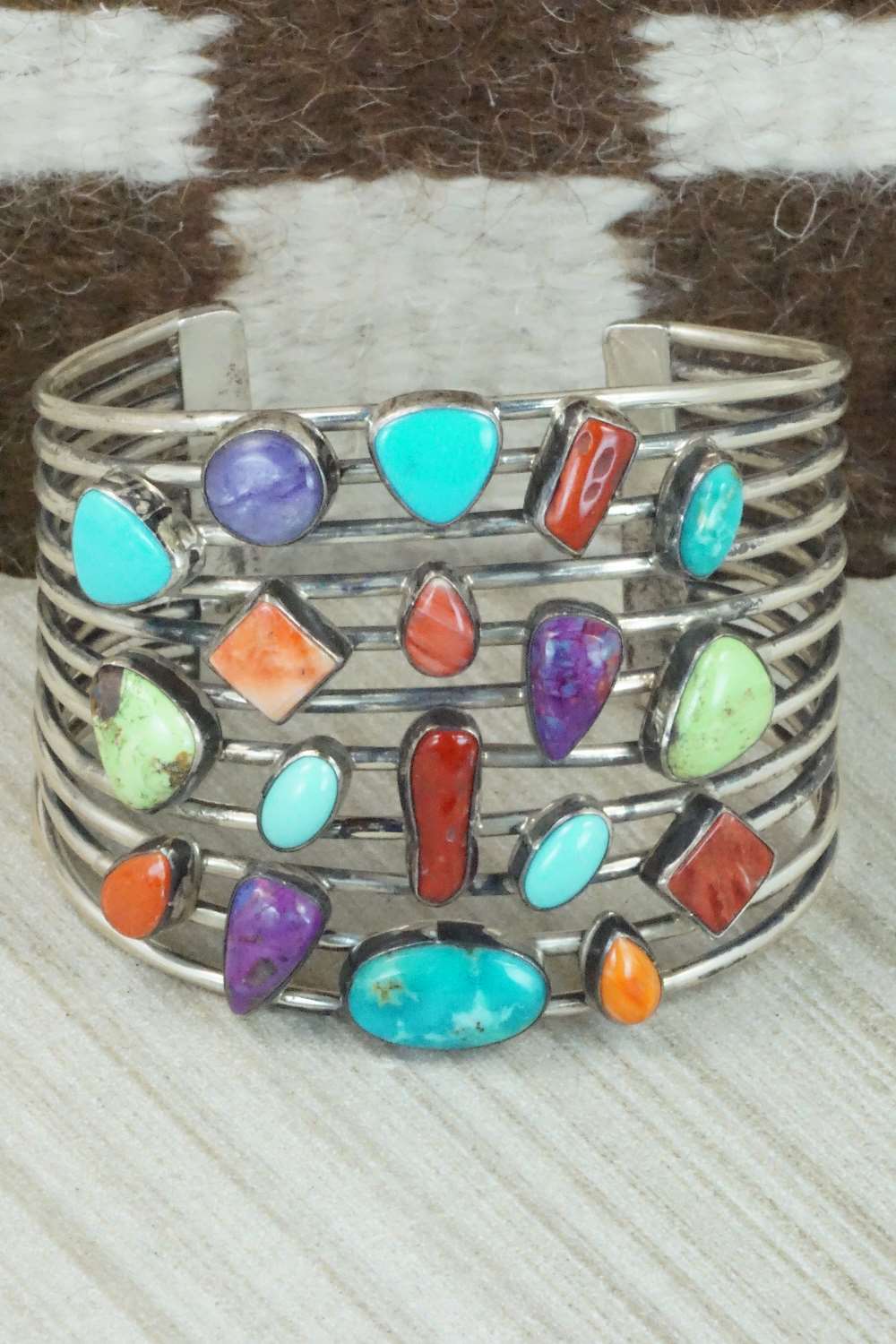 Multi Stone and Sterling Silver Bracelet - Navajo