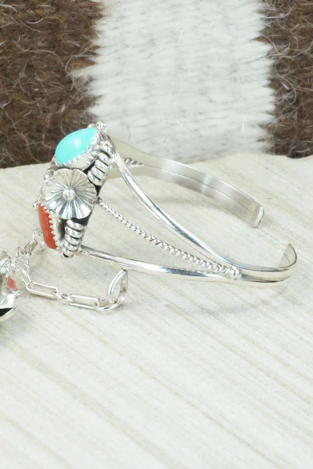 Turquoise & Coral Bracelet and Ring - Max Calladitto - Size 7.5
