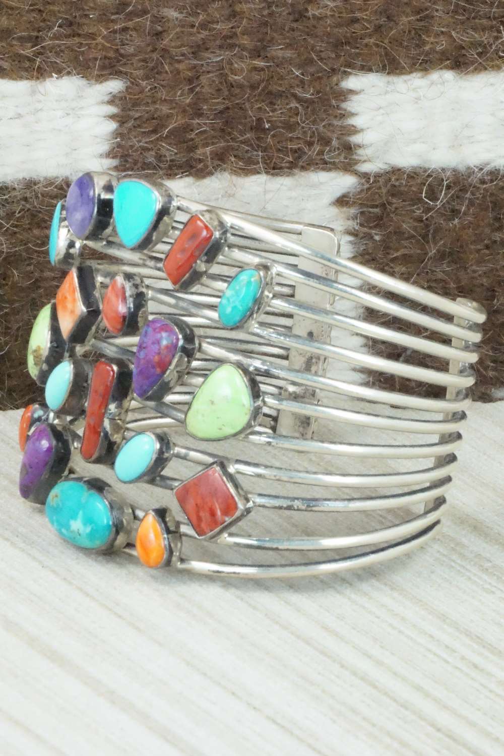 Multi Stone and Sterling Silver Bracelet - Navajo