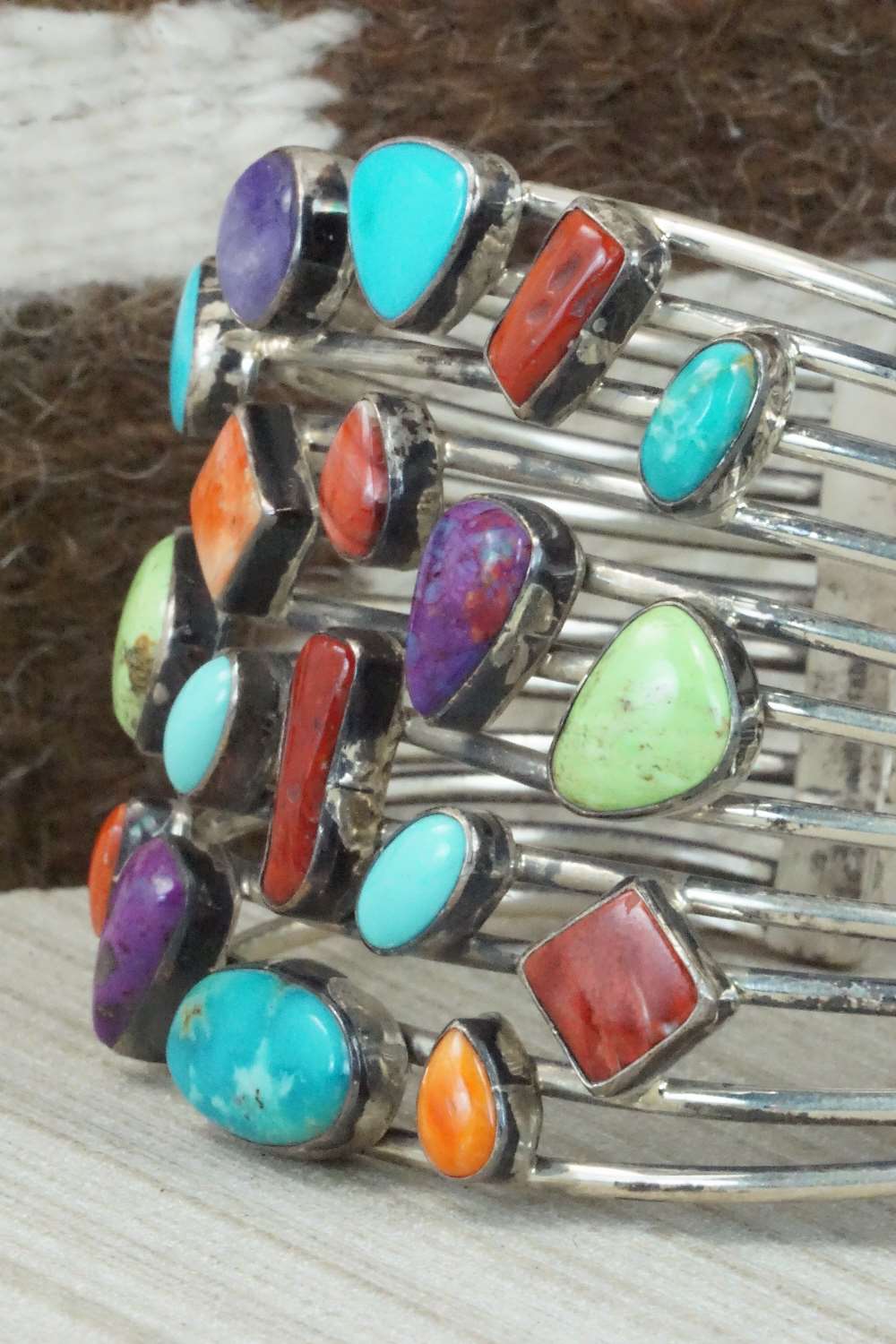 Multi Stone and Sterling Silver Bracelet - Navajo