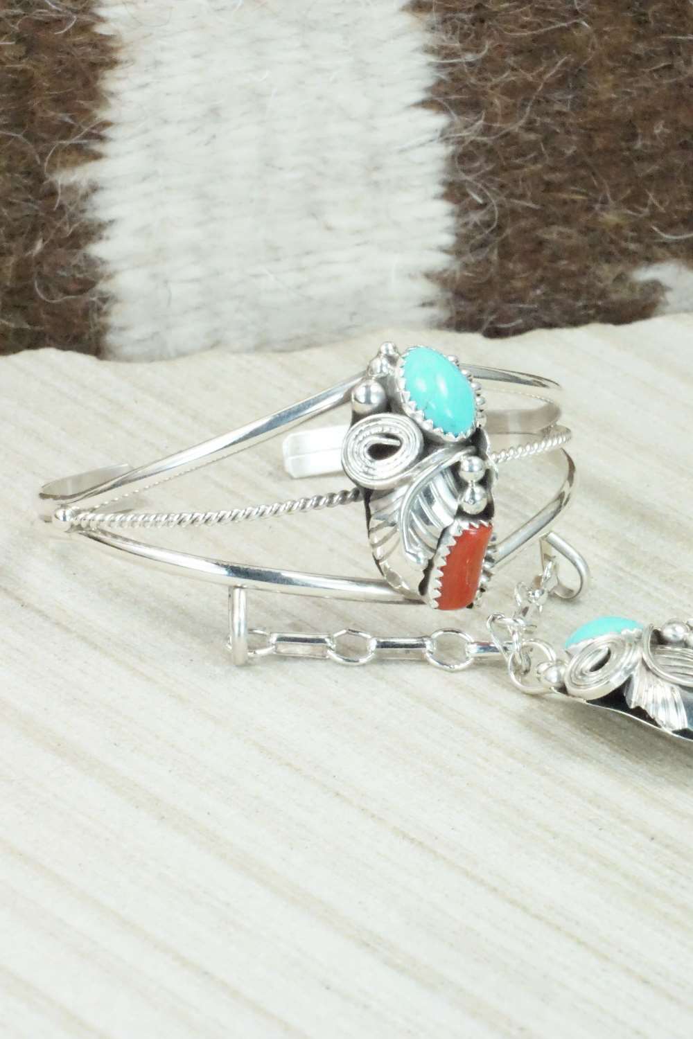 Turquoise & Coral Bracelet and Ring - Max Calladitto - Size 7.5