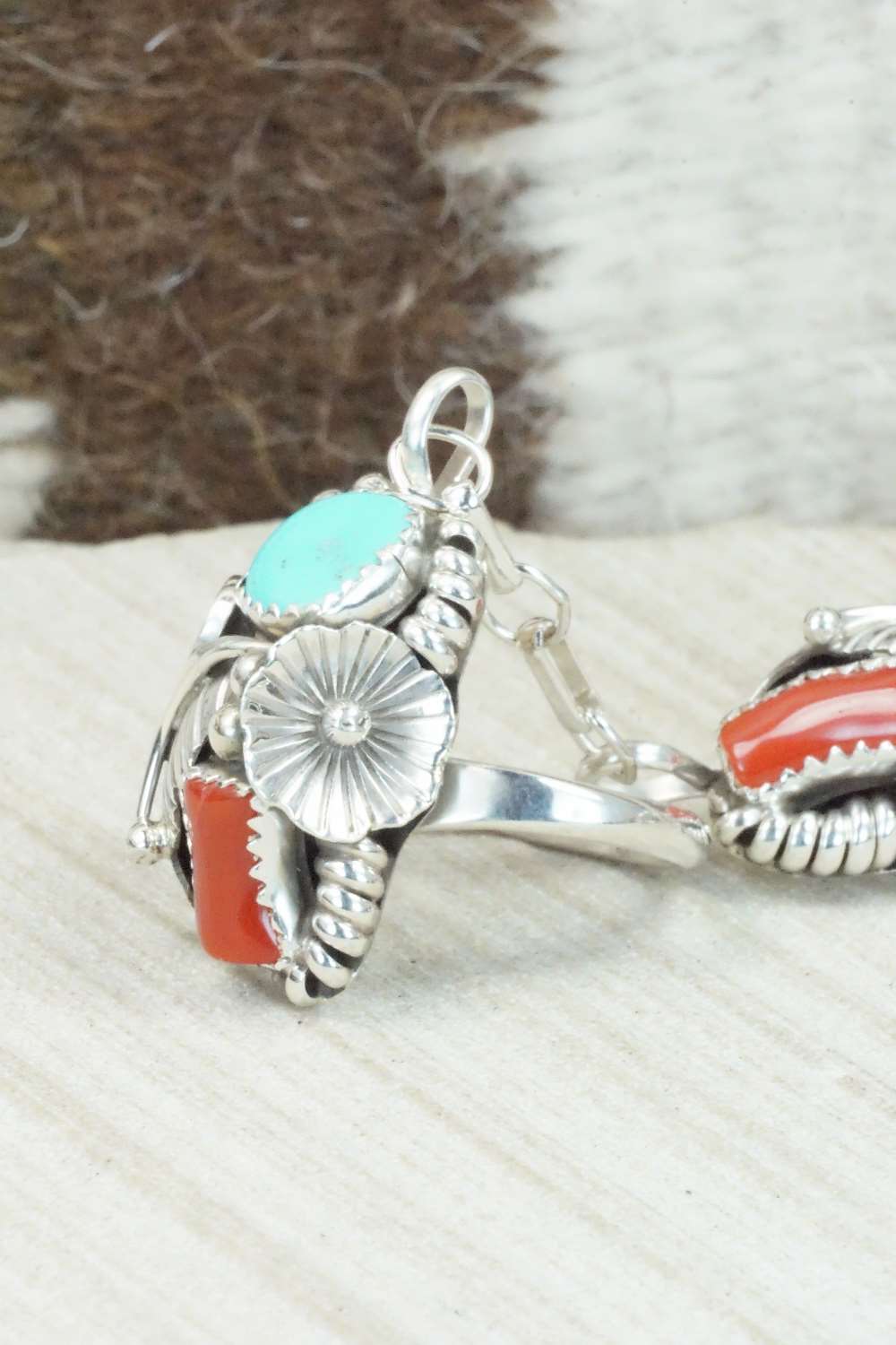 Turquoise & Coral Bracelet and Ring - Max Calladitto - Size 7.5