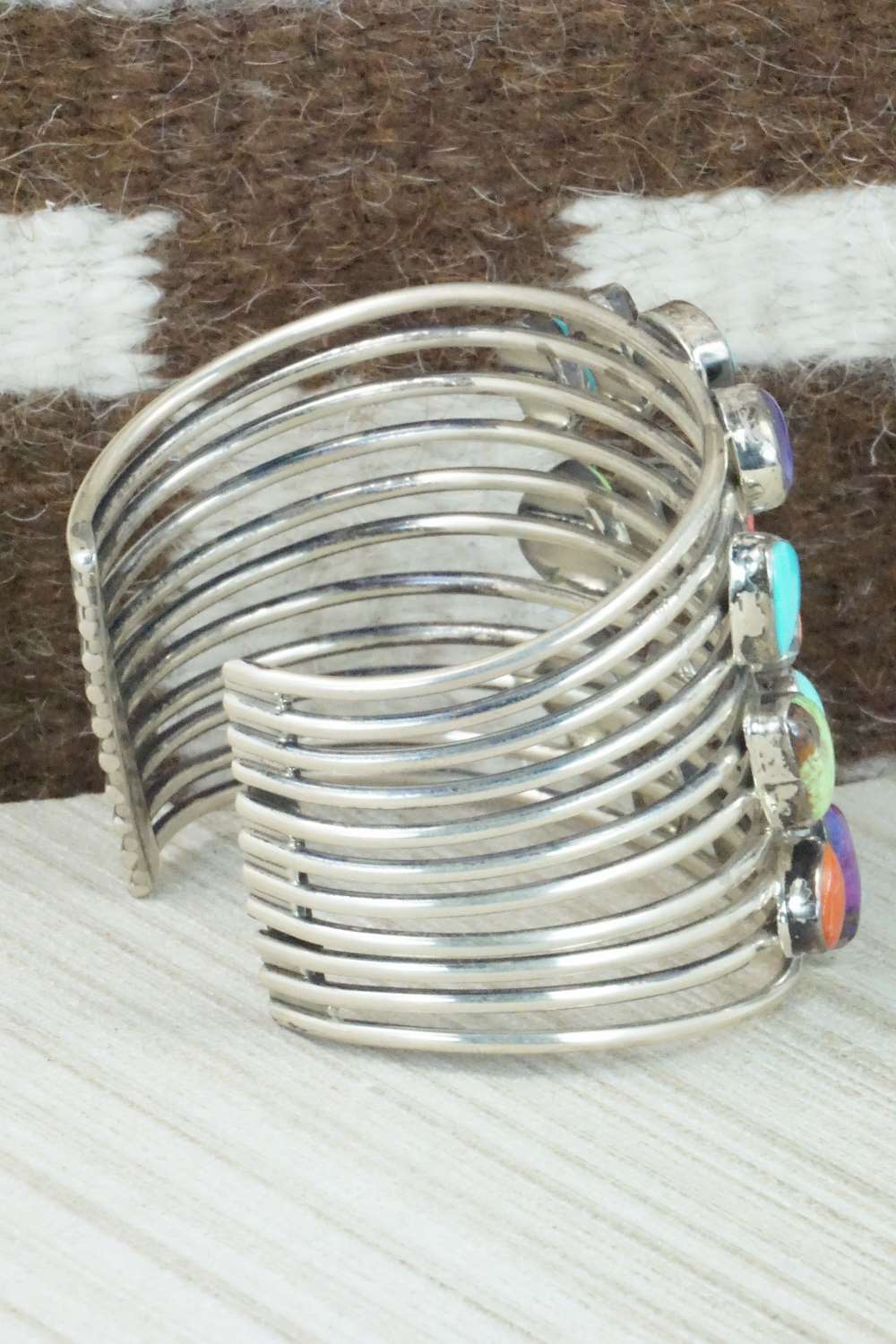 Multi Stone and Sterling Silver Bracelet - Navajo