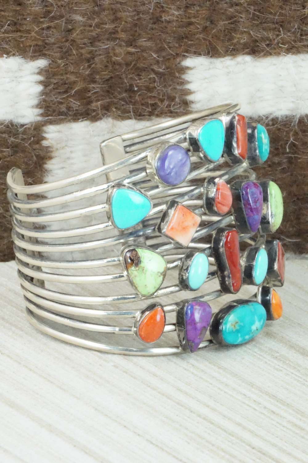 Multi Stone and Sterling Silver Bracelet - Navajo