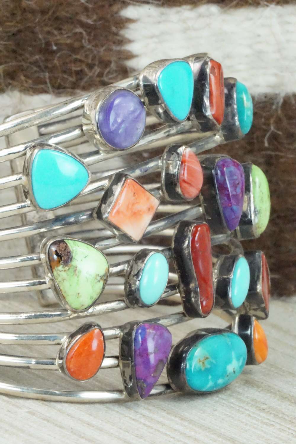 Multi Stone and Sterling Silver Bracelet - Navajo