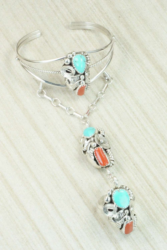 Turquoise & Coral Bracelet and Ring - Max Calladitto - Size 7.5