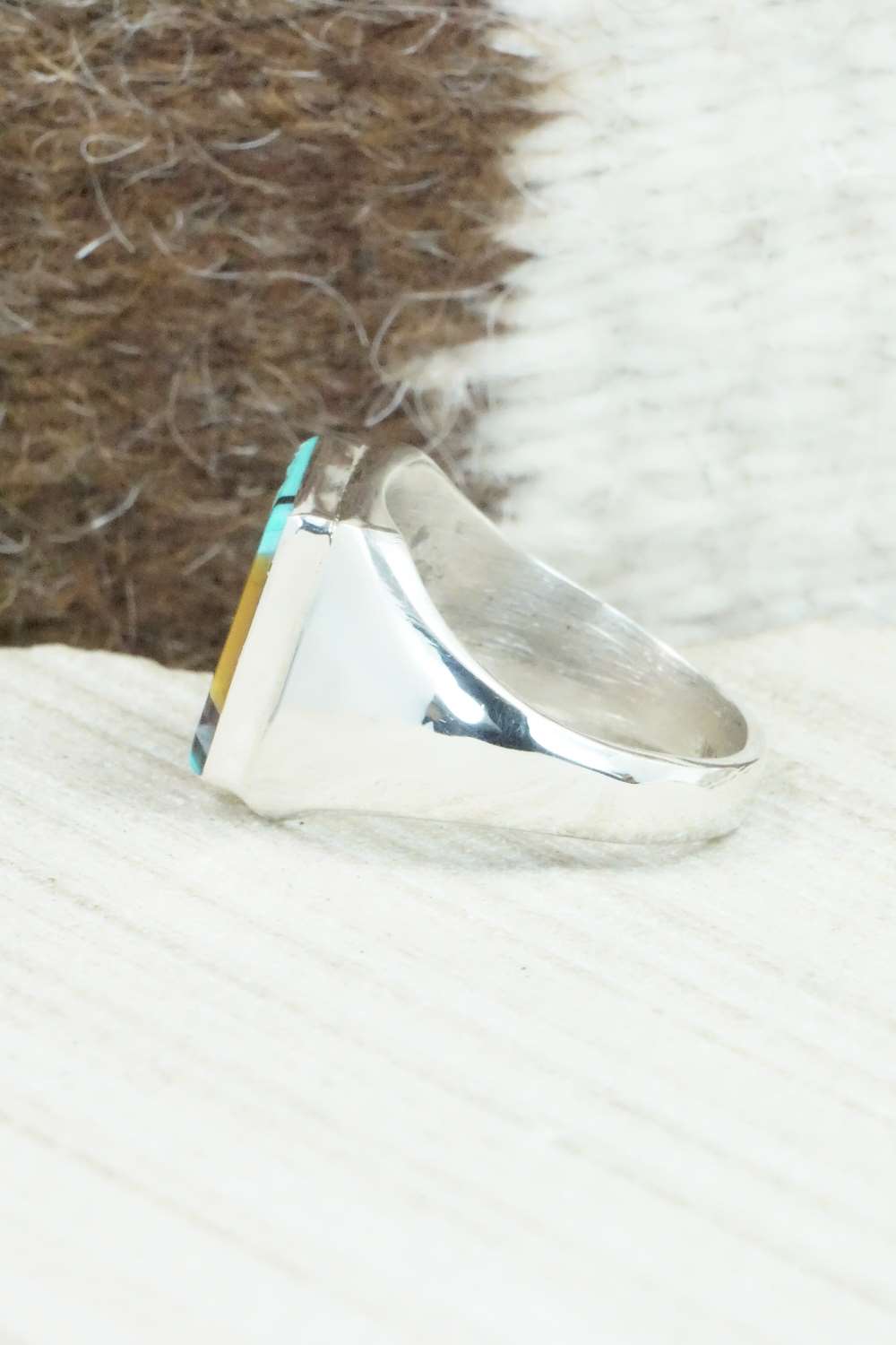 Multi Stone & Sterling Silver Ring - Herbert Kallestewa - Size 9.75