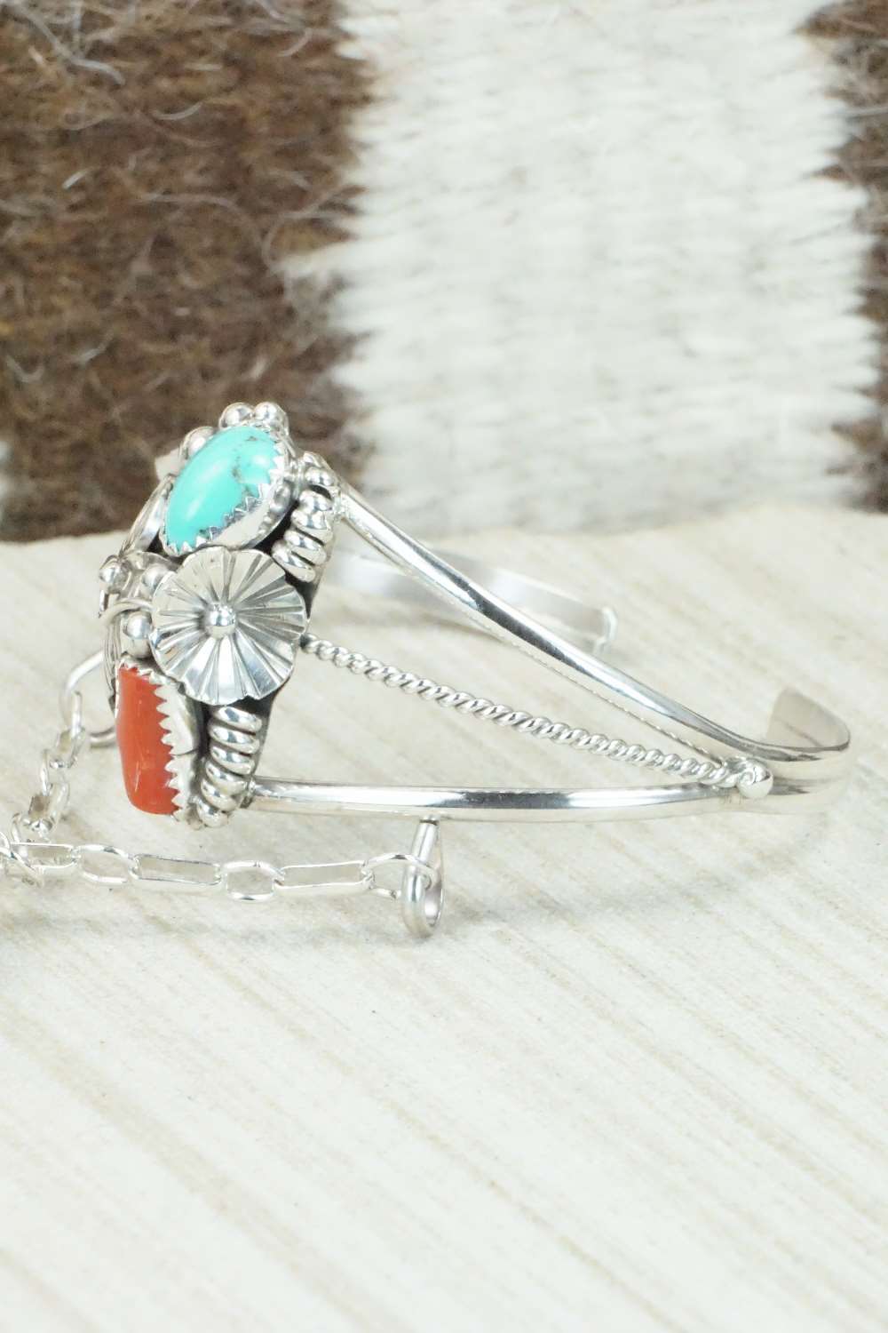 Turquoise & Coral Bracelet and Ring - Max Calladitto - Size 7.5