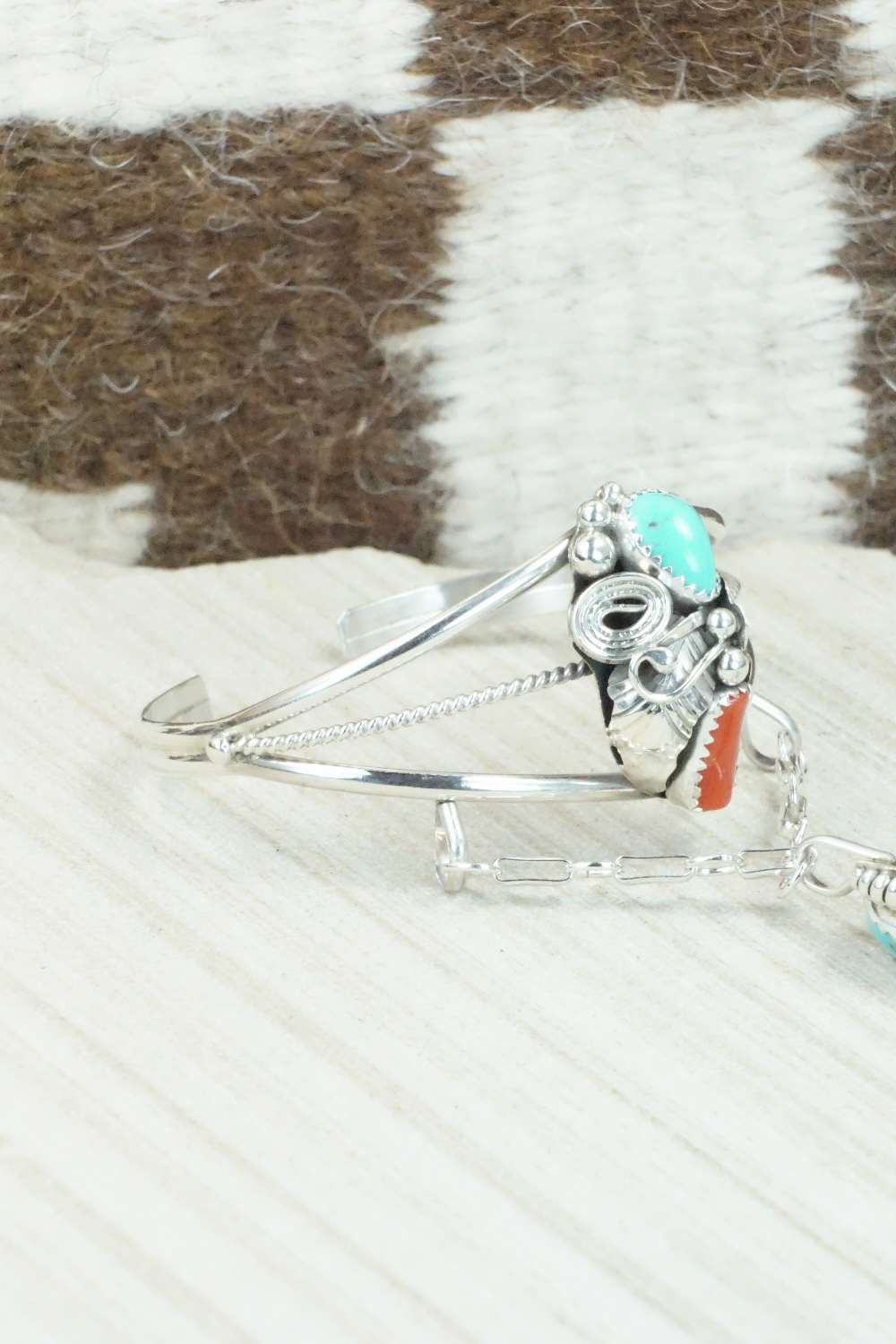 Turquoise & Coral Bracelet and Ring - Max Calladitto - Size 7.5